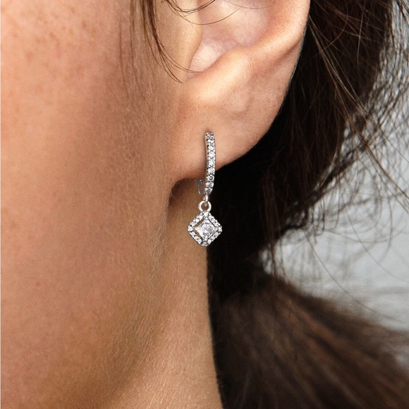 Pandora Square Sparkle Hoop Earrings - Picture 3 of 9